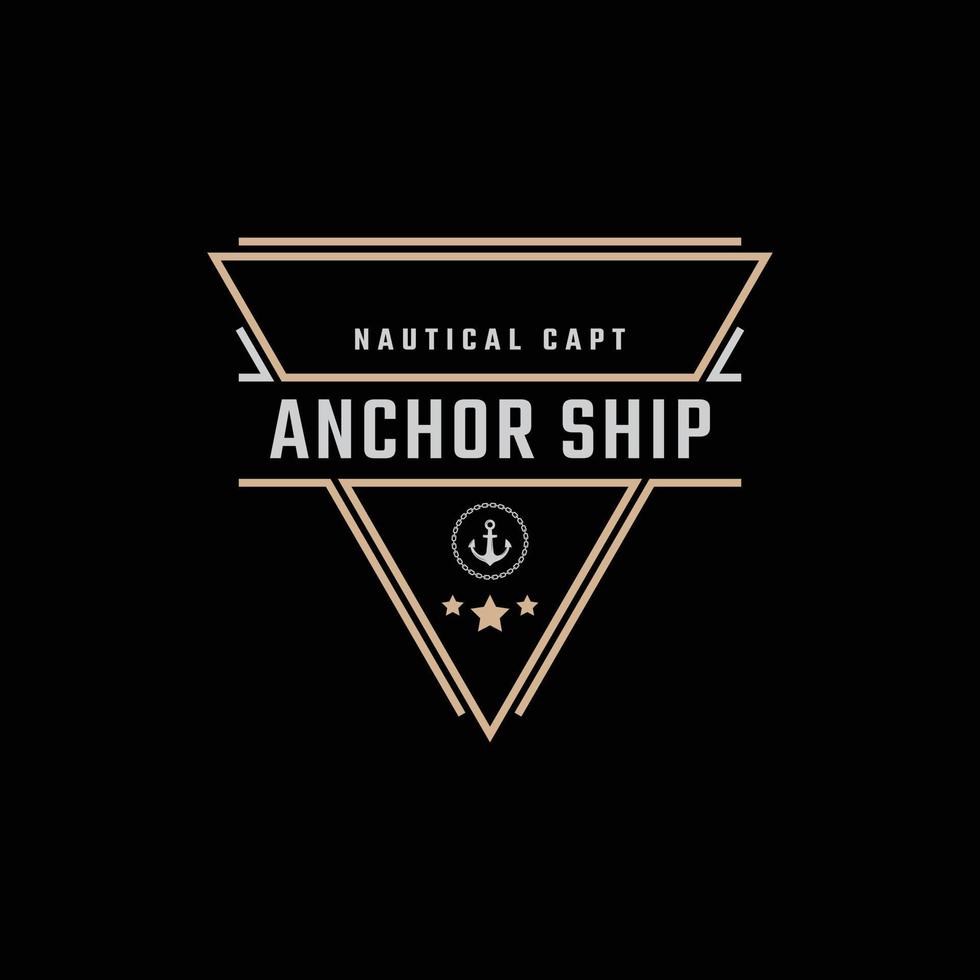 vintage retro abzeichen emblem ankerschiff boot logo design linearen stil auf schwarzem hintergrund vektor