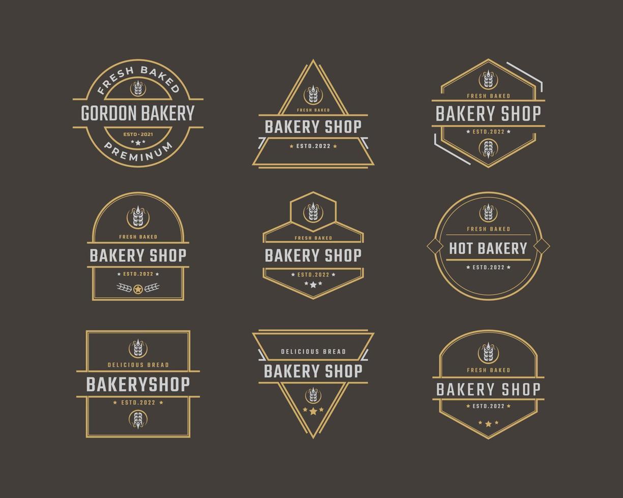 årgång retro bricka emblem logotyp bageri öra vete silhuett för Bakehouse logotyp design linjär stil vektor