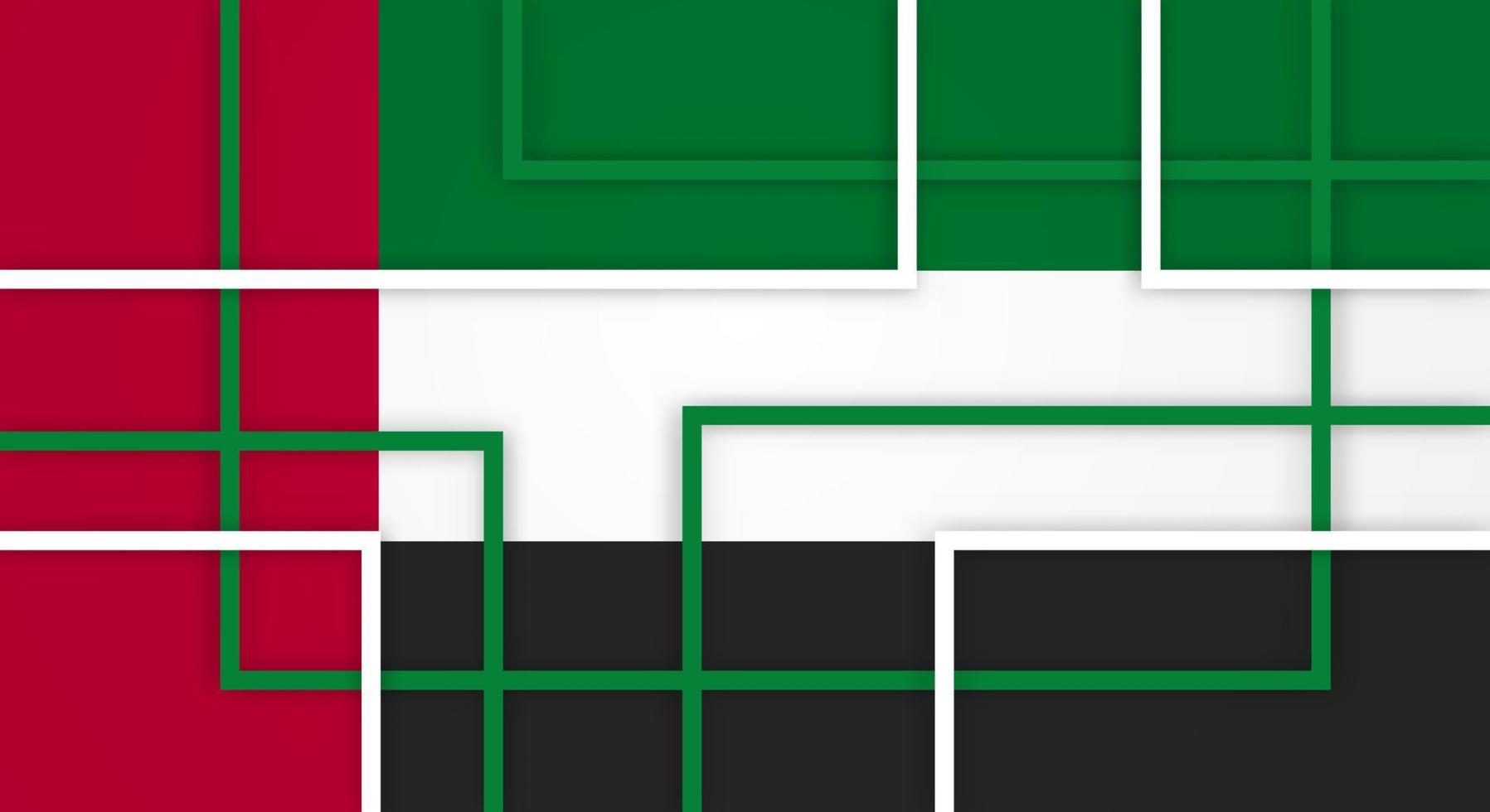 abstrakte geometrische quadratische streifenlinien papierschnitthintergrund mit flagge der vereinigten arabischen emirate vektor