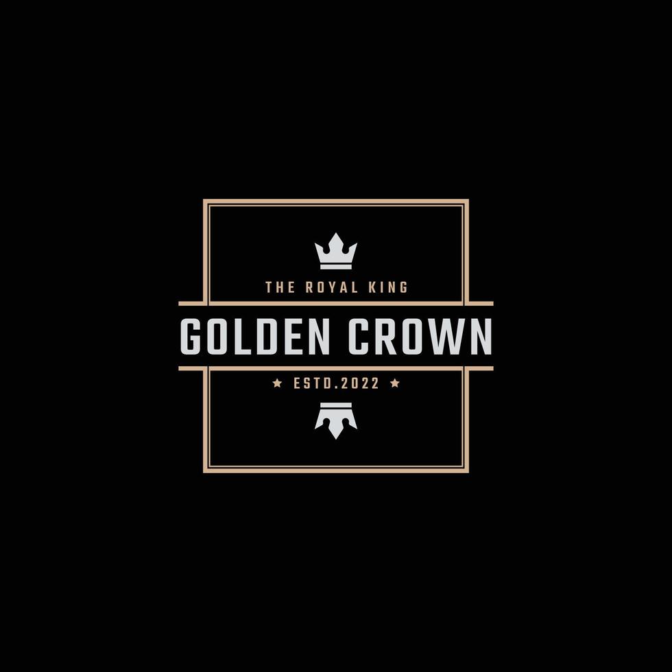 gyllene kung krona kunglig årgång retro klassisk lyx märka logotyp design linjär stil vektor