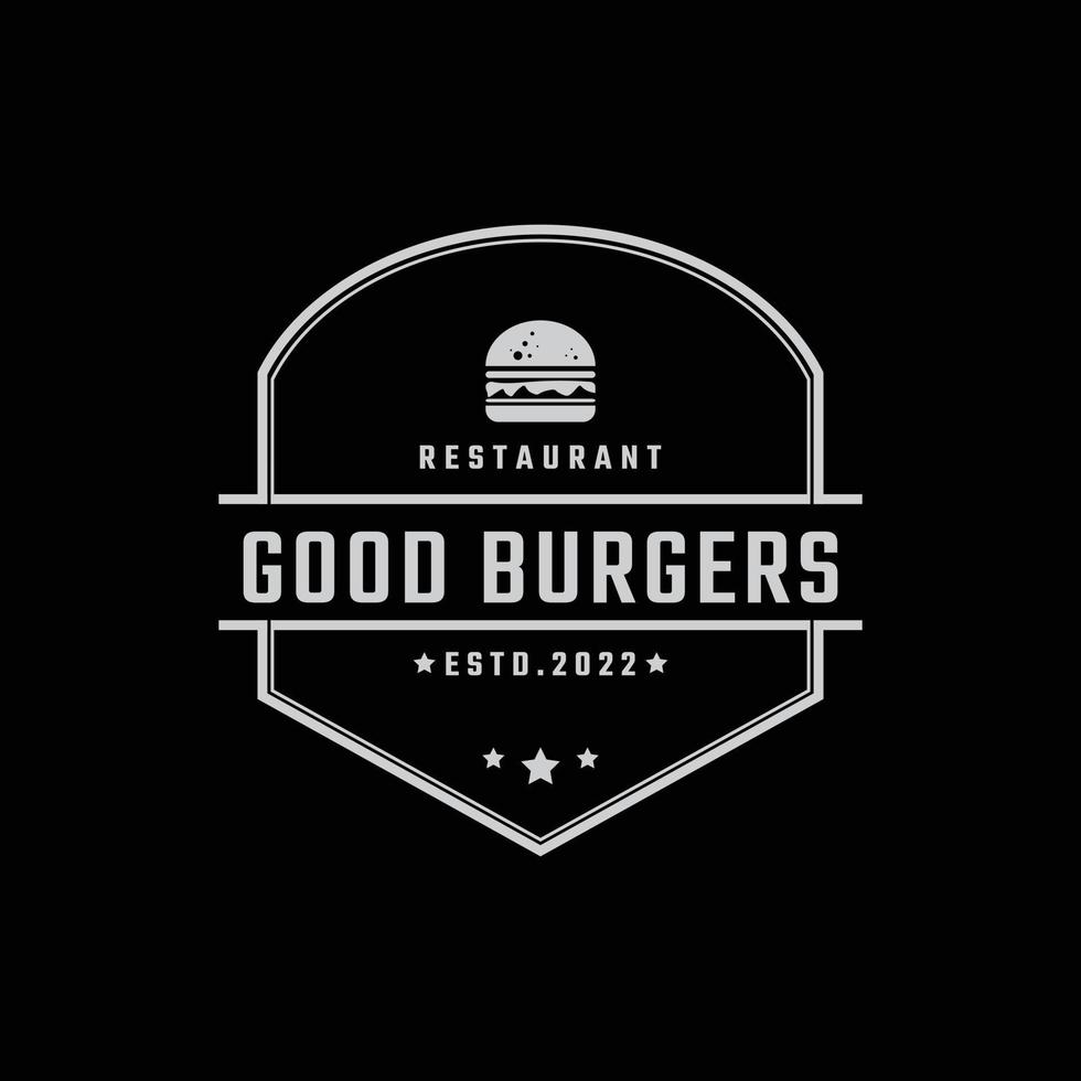 årgång retro bricka emblem skinka nötkött bulle burger för snabb mat restaurang logotyp design linjär stil vektor