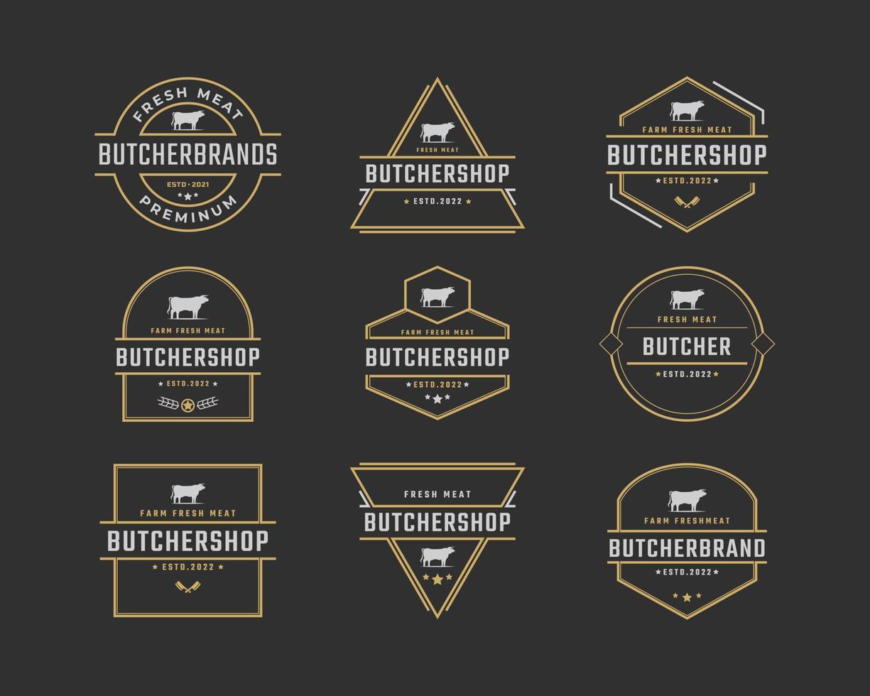 Vintage Retro-Abzeichen Emblem Steak House Bull Silhouette gut für Bauernhof oder Restaurant Logo Design linearen Stil vektor