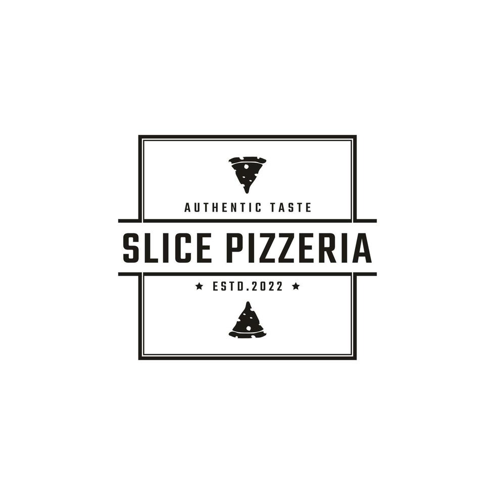 vintage retro abzeichen emblem pizzascheibe, pizzeria restaurant bar bistro logo design linearen stil vektor