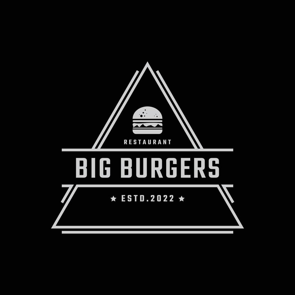 årgång retro bricka emblem skinka nötkött bulle burger för snabb mat restaurang logotyp design linjär stil vektor