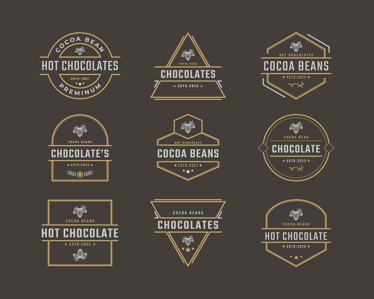 årgång retro bricka emblem choklad med kakao böna logotyp design linjär stil vektor