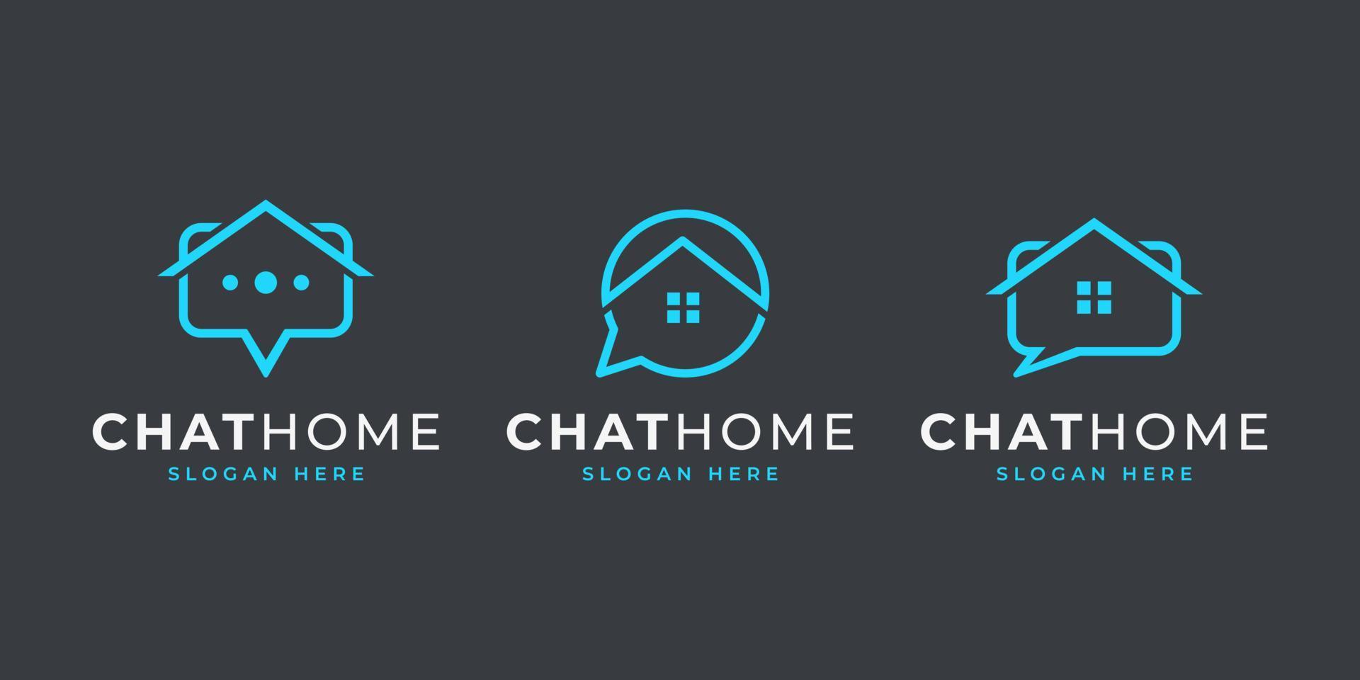 hus Hem chatt logotyp design inspiration med modern linje konst vektor
