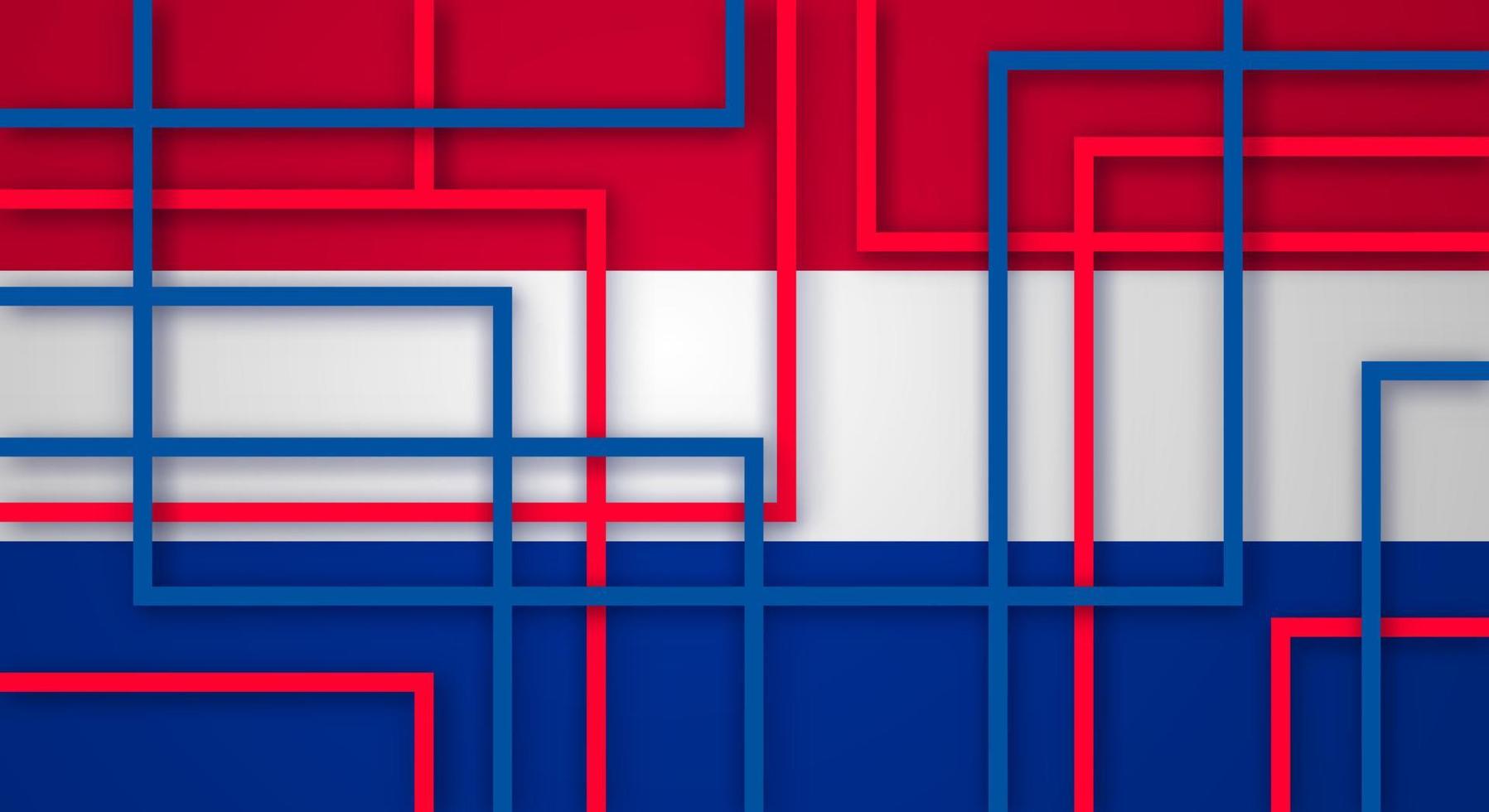 abstrakt geometrisk fyrkant Ränder rader papperssår bakgrund med flagga av nederländerna vektor