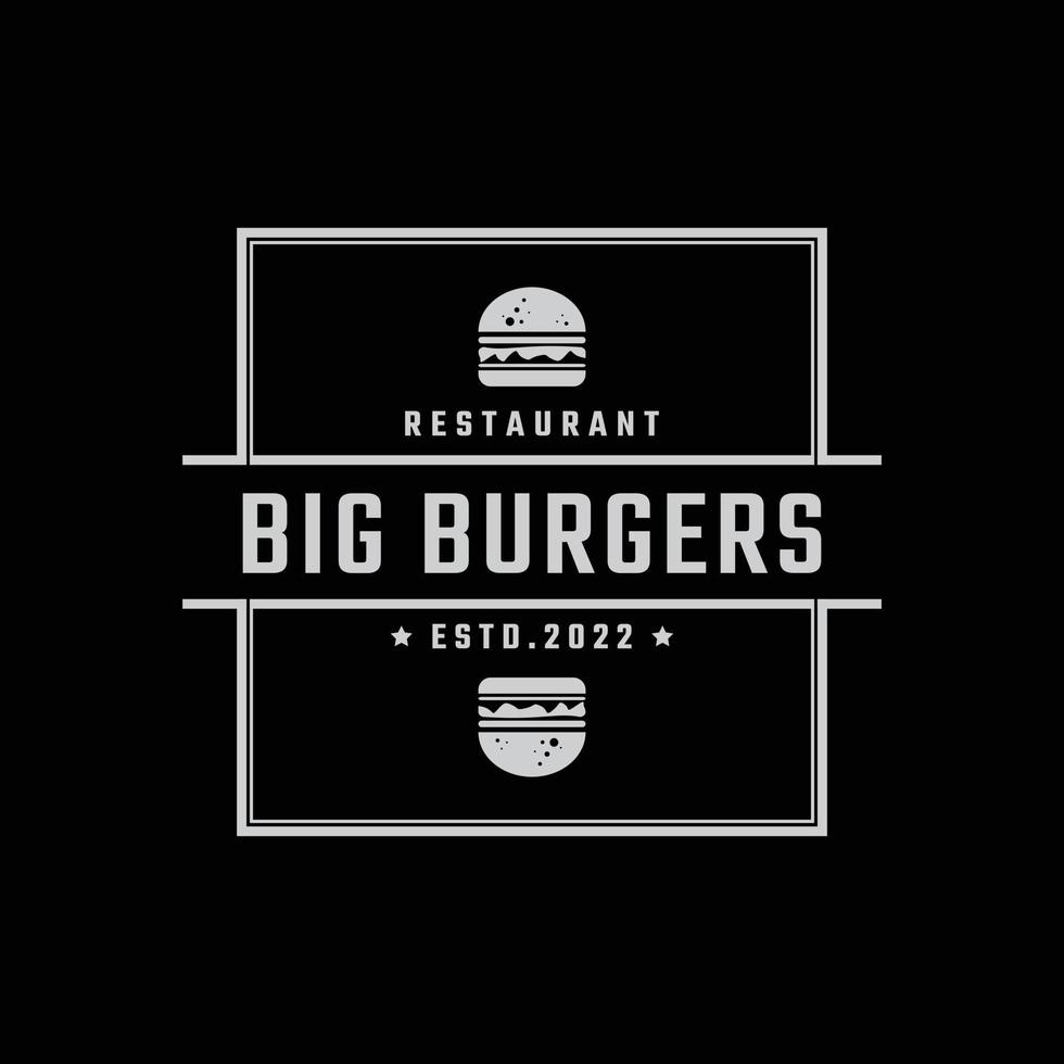 årgång retro bricka emblem skinka nötkött bulle burger för snabb mat restaurang logotyp design linjär stil vektor