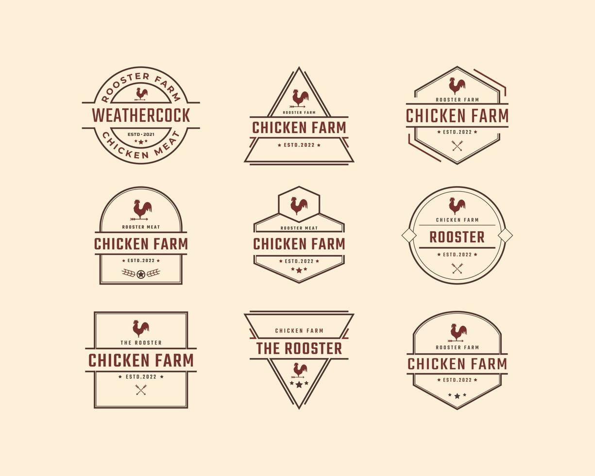 vintage retro abzeichen emblem hahn roter hahn logo. ideal für landwirtschaftliche Restaurants, Lebensmittel, Landwirtschaft und andere Unternehmen vektor