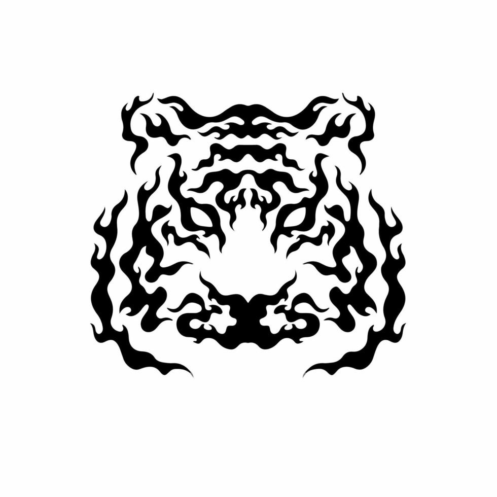 tiger huvud på brand symbol logotyp på vit bakgrund. vild djur- stam- tatuering design. dekal stencil platt vektor illustration