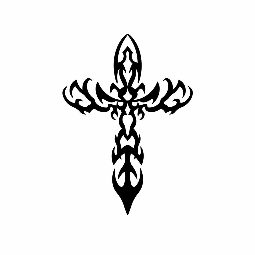 christliches Kreuzsymbol. Stammes-Tattoo-Design. Schablonenvektorillustration vektor