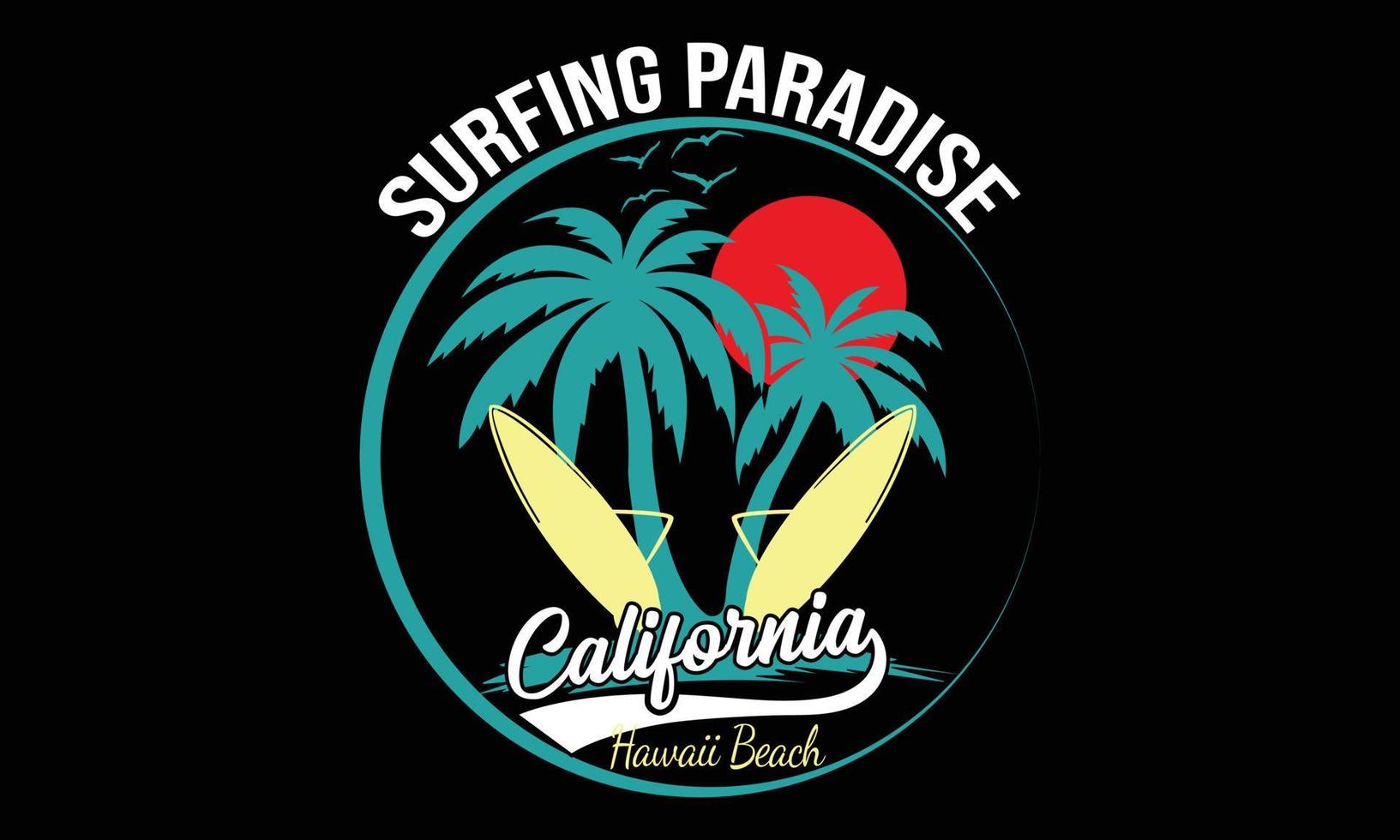 surfparadies kalifornien hawaii strand t-shirt design illustration. vektor