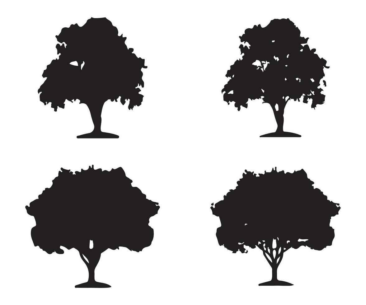 Baum-Silhouette-Vektor. Isolierte Silhouetten von Waldbäumen in Schwarz auf weißem Hintergrund. Vektorsatz von Silhouetten von Bäumen vektor