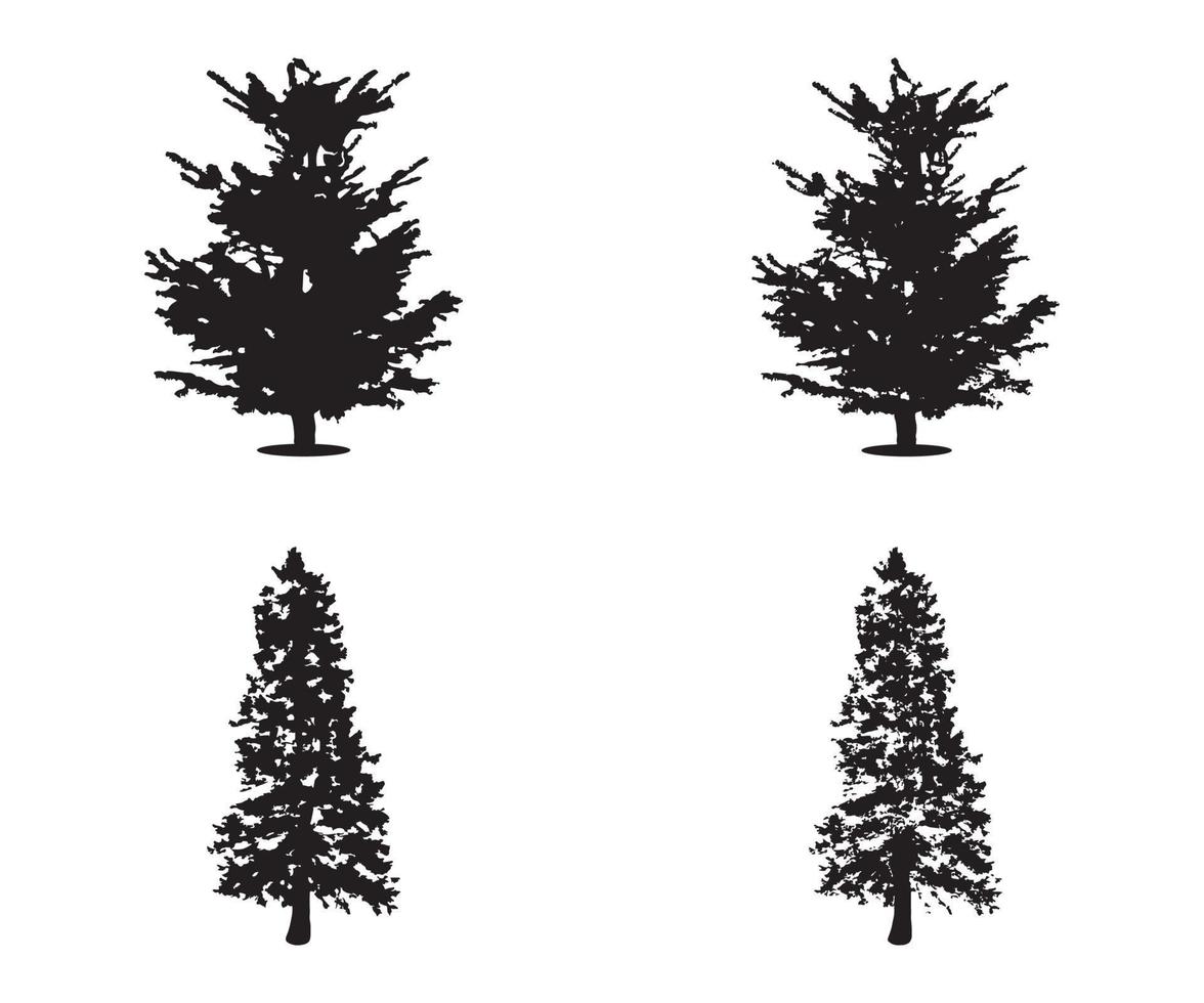 Baum-Silhouette-Vektor. Isolierte Silhouetten von Waldbäumen in Schwarz auf weißem Hintergrund. Vektorsatz von Silhouetten von Bäumen vektor