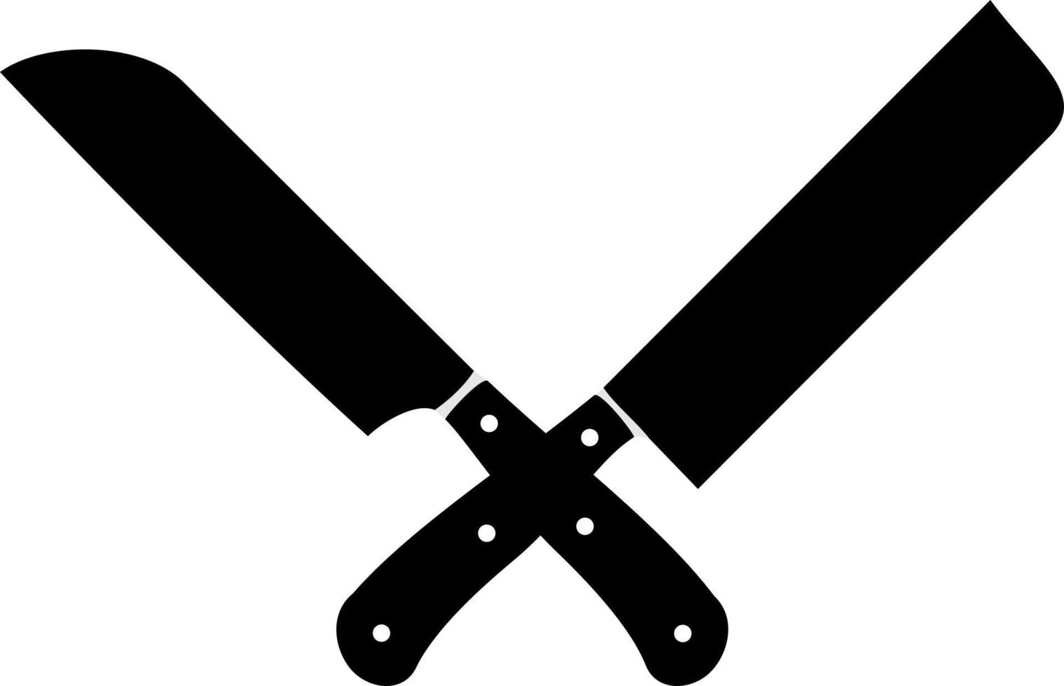 gekreuzte Hackmesser. Vektor-Illustration. hackende küchenwerkzeuge kreuzen schwarze symbole, hackmesserstempel, holzfäller- und metzgerkochlogografiken. schwarze Silhouette vektor