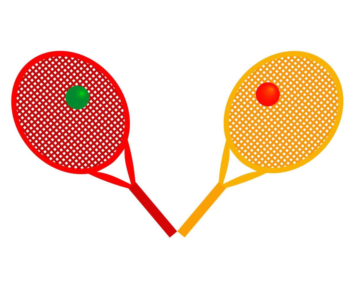 Tennisschläger gelbe und rote Farben mit Bällen vektor