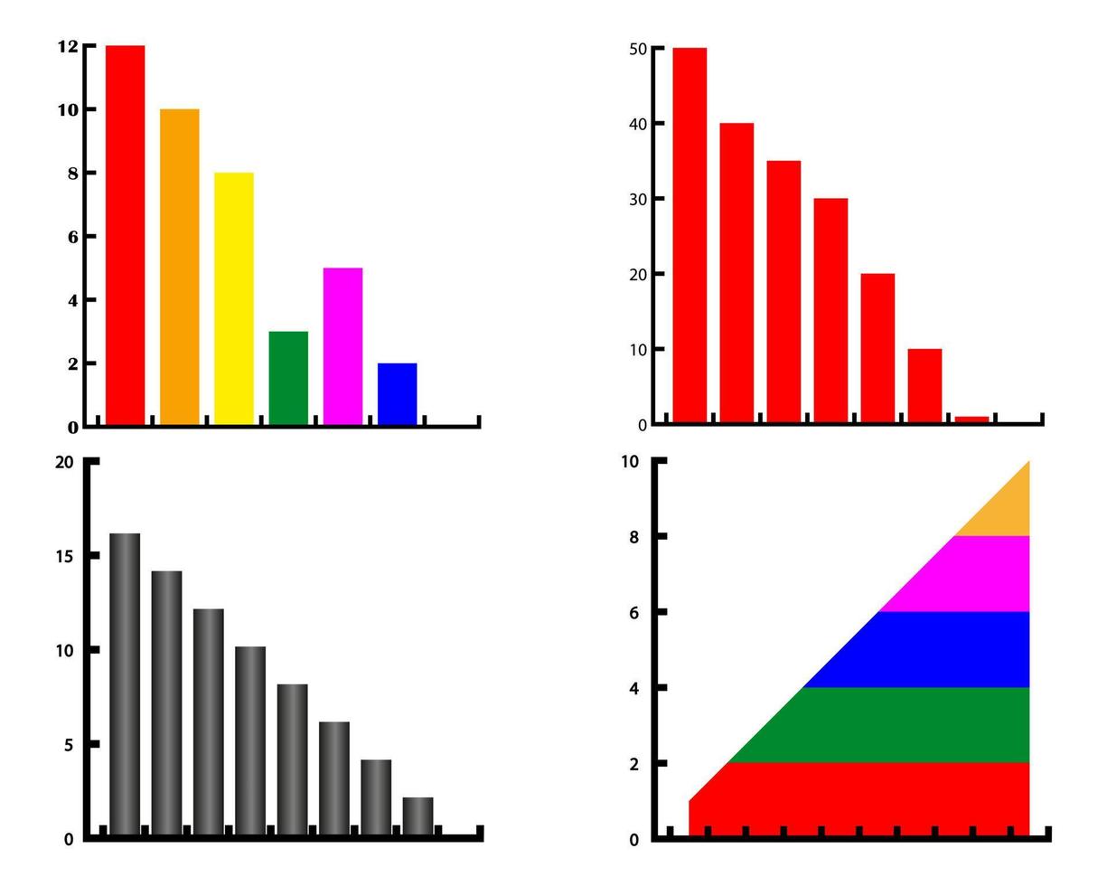 verschiedene Diagramme in verschiedenen Farben auf weißem Hintergrund vektor