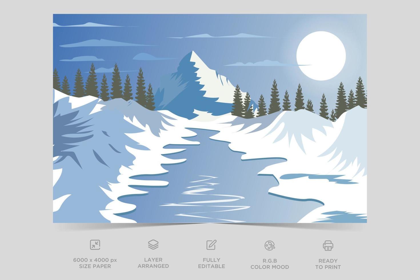 schöne Eisflussseite Naturszene flacher Illustrationslandschaftsdesign-Hintergrundschablonenvektor vektor