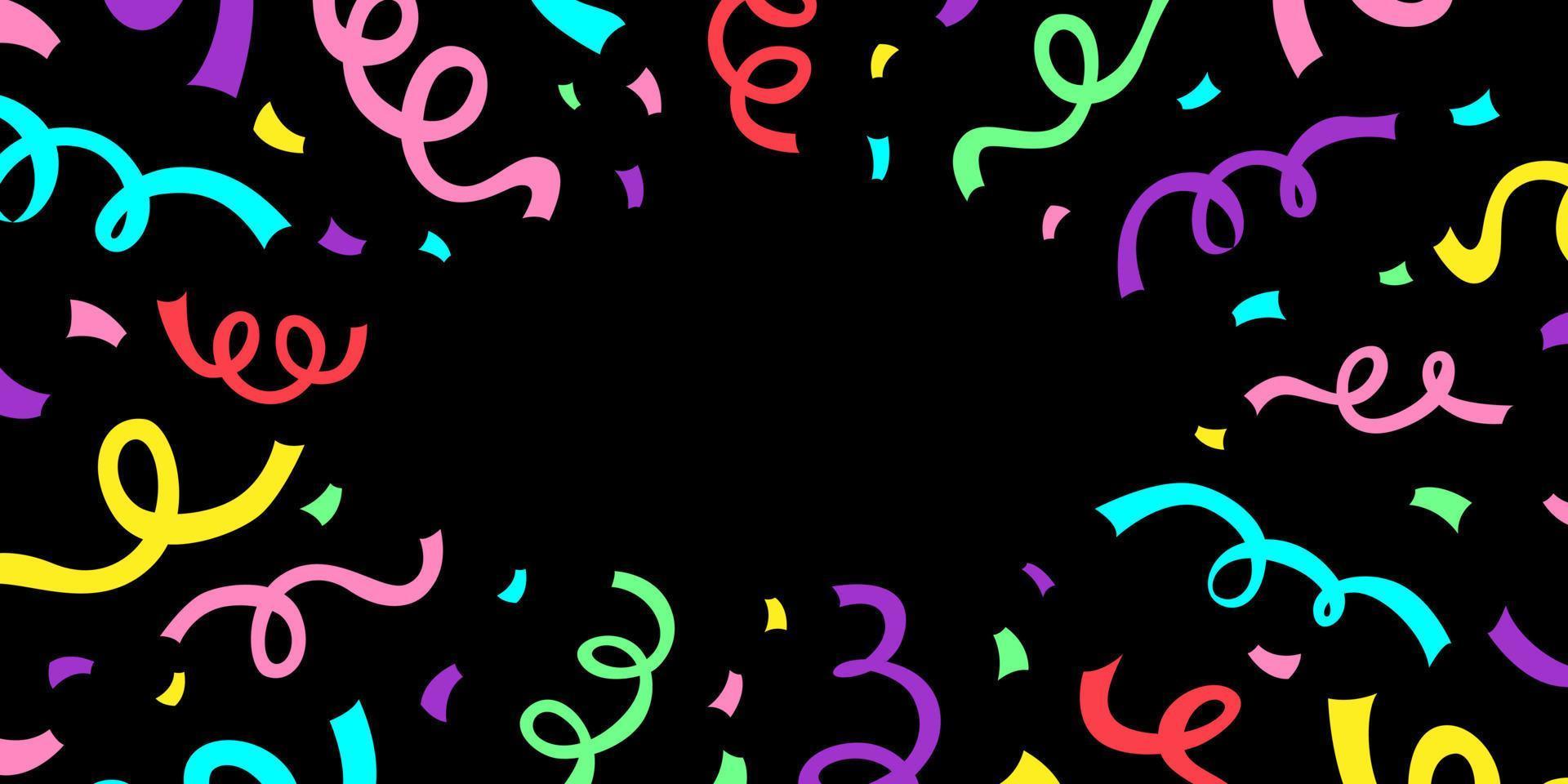 konfetti bakgrund med serpentin band. årsdag, firande, hälsning illustration i platt stil vektor
