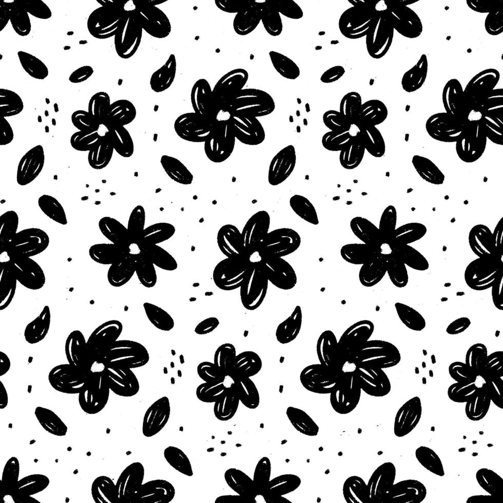 gekritzelte monochrome Grunge-Blumen nahtloses Muster. für Vintage-Stoffe, Textilien, Tapeten, Geschenkpapier vektor