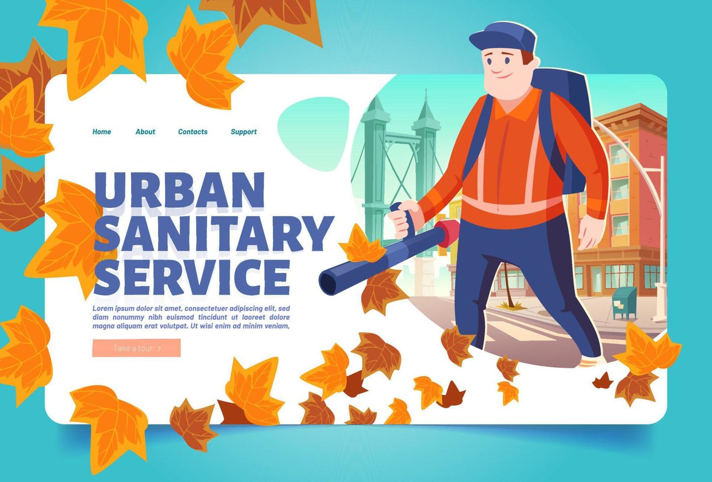 urban sanitär service tecknad serie landning sida, ad vektor