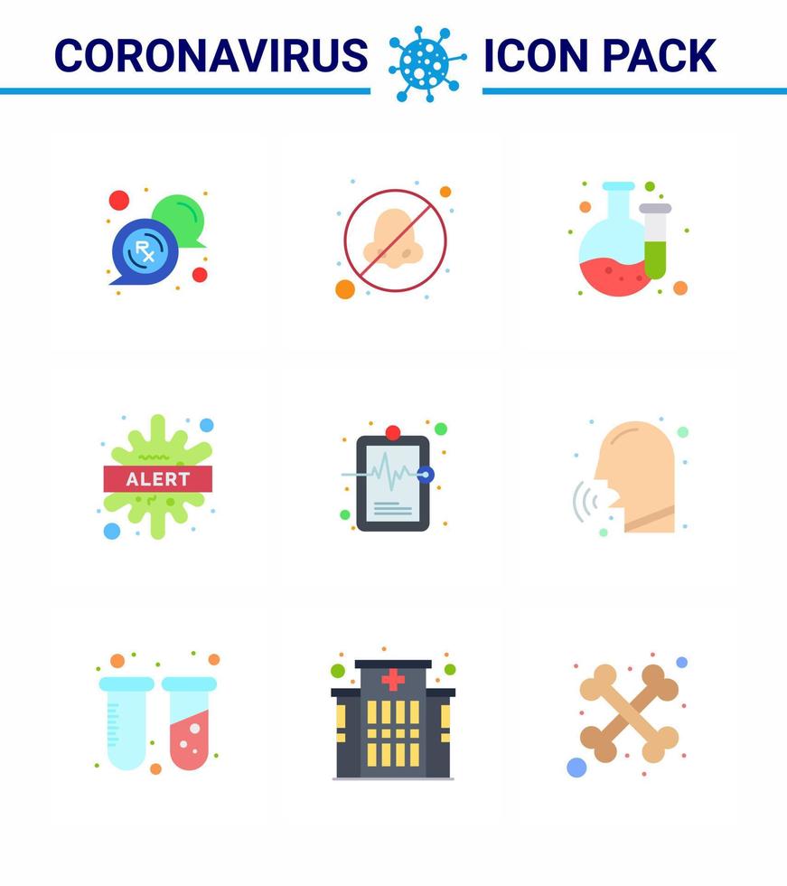 covid19-symbolsatz für infografik 9 flache farbpakete wie krankenhausdiagramm virus chemische krankheitswarnung virales coronavirus 2019nov krankheitsvektor designelemente vektor