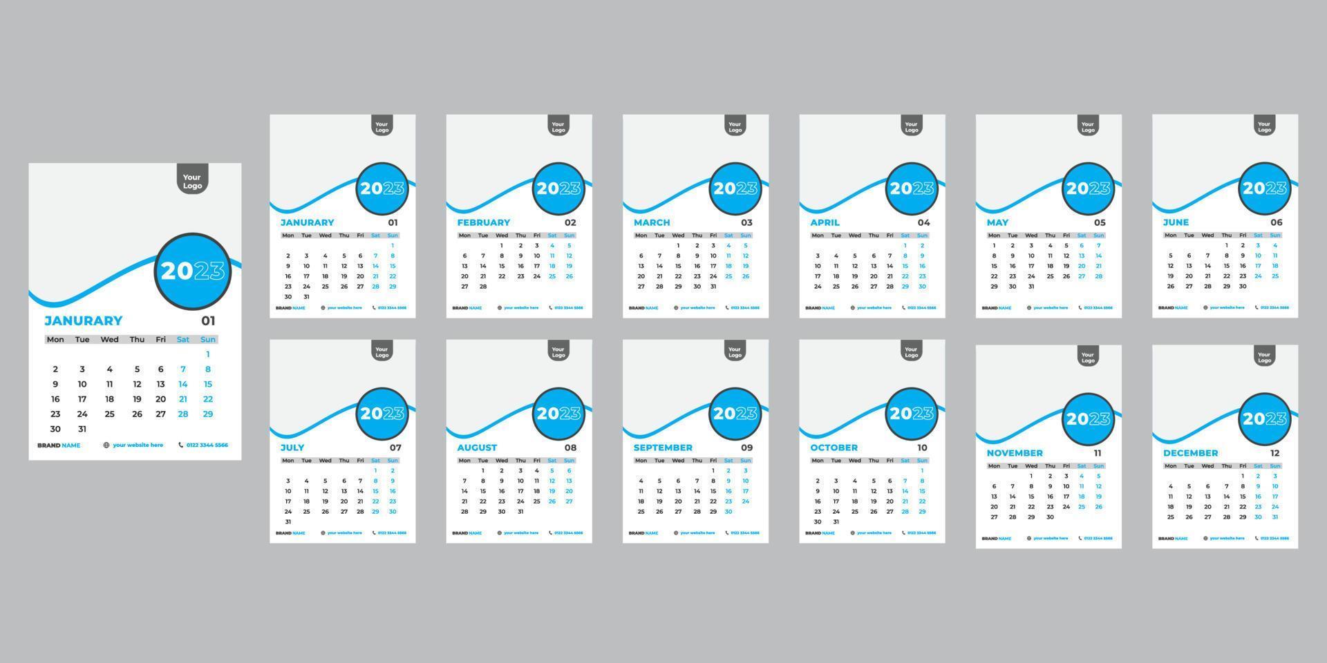 Designvorlage für den Unternehmenskalender 2023 vektor