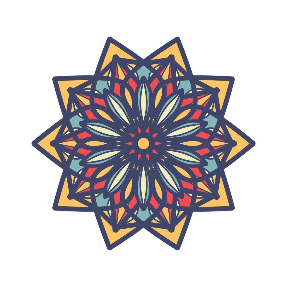 Vektor handgezeichnete Doodle-Mandala. ethnisches Mandala mit buntem Stammesornament. arabische, indische, osmanische Motive. für Karten, Einladungen, T-Shirts. Vektorfarbabbildung.