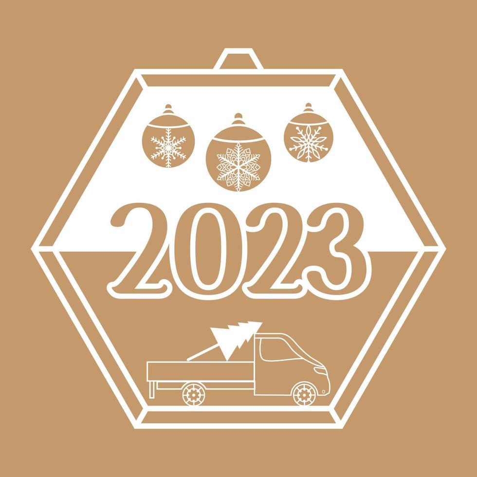 2023 Weihnachten runder Seilrahmen Laserschnitt, abgerundeter Rand und dekoratives Neujahrsdesign 2023, vektor
