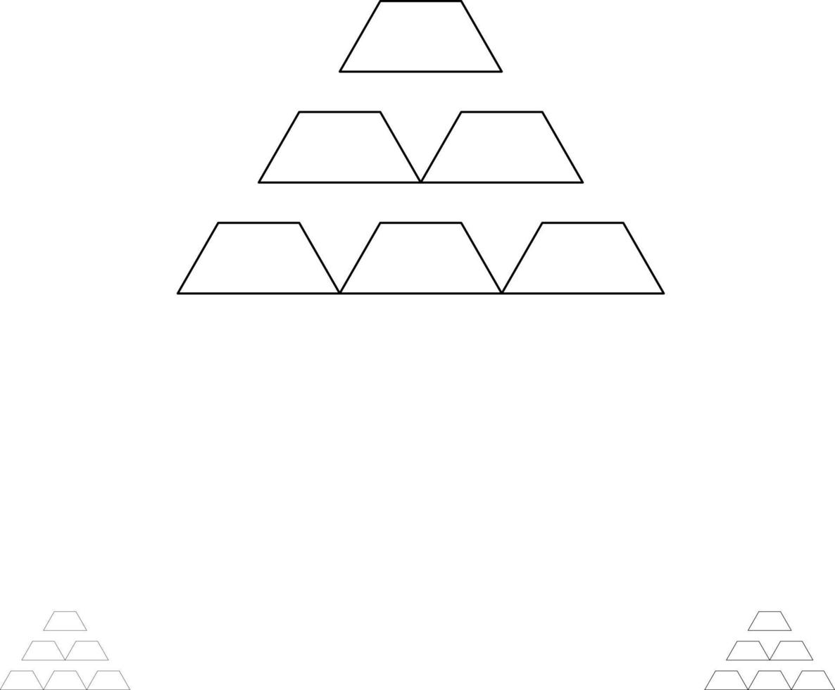 Goldbarren hinterlegen goldenes Geldreservenreichtum Fett und dünne schwarze Linie Symbolsatz vektor