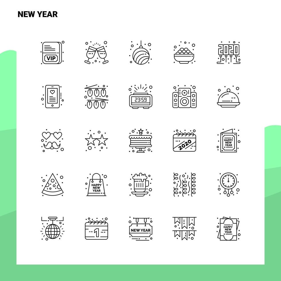 uppsättning av ny år linje ikon uppsättning 25 ikoner vektor minimalism stil design svart ikoner uppsättning linjär piktogram packa