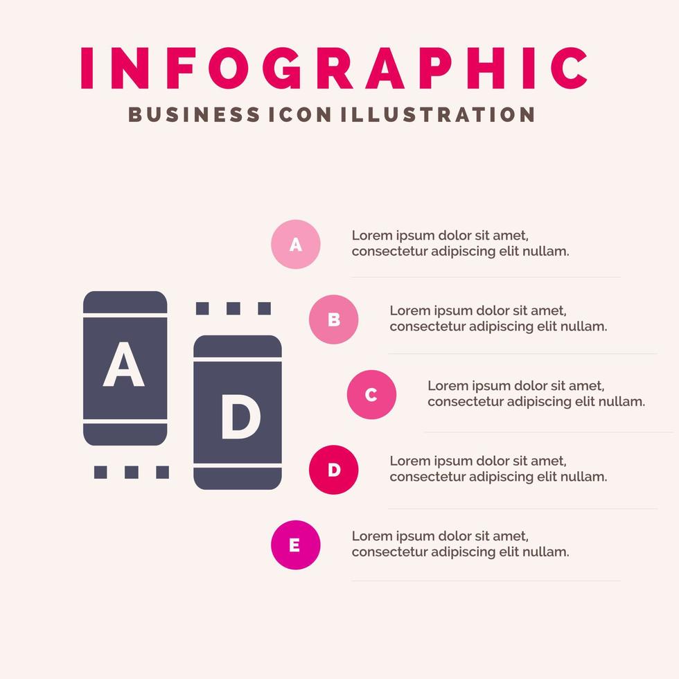 ad marknadsföring uppkopplad läsplatta fast ikon infographics 5 steg presentation bakgrund vektor