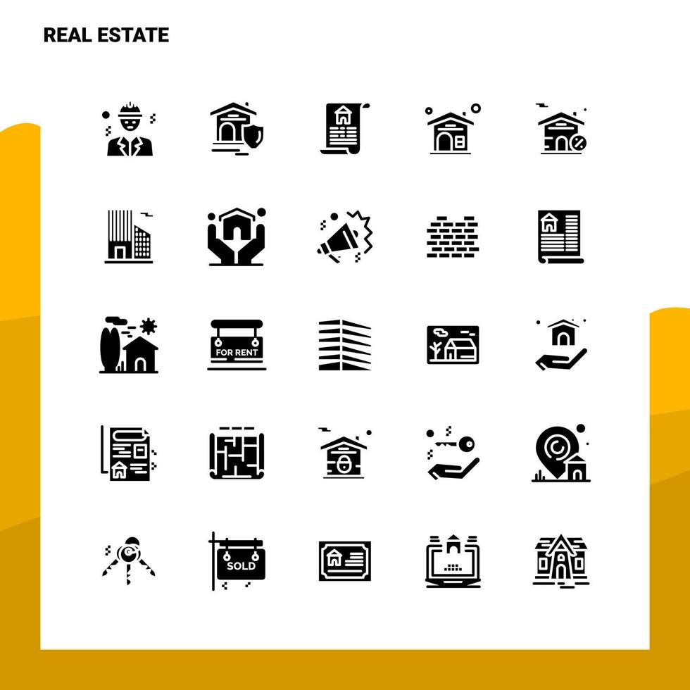 25 Immobilien-Icon-Set solide Glyphen-Icon-Vektor-Illustrationsvorlage für Web- und mobile Ideen für Unternehmen vektor