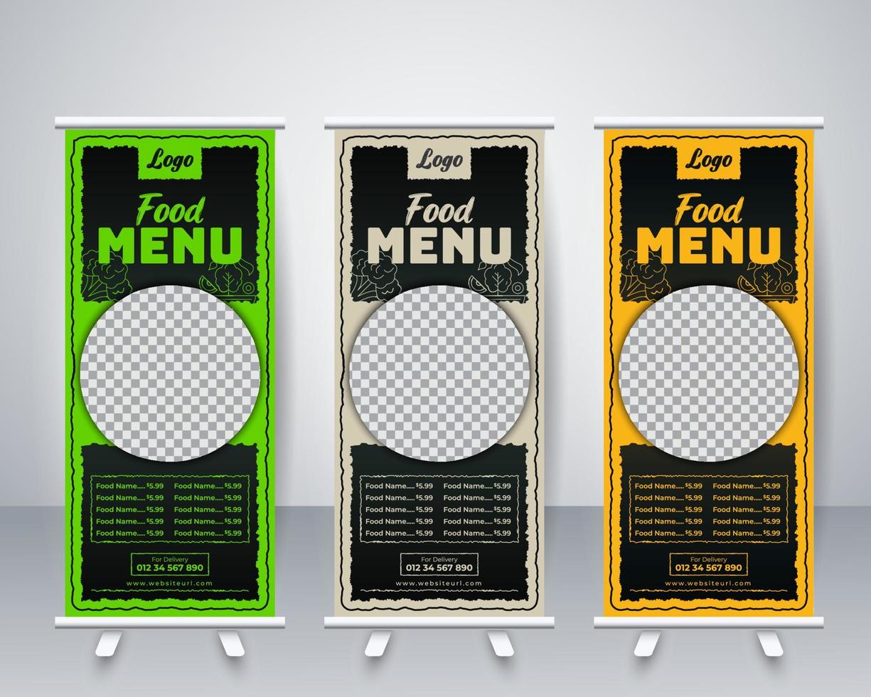 kreative professionelle rollup-banner-vorlage für pizzarestaurants vektor
