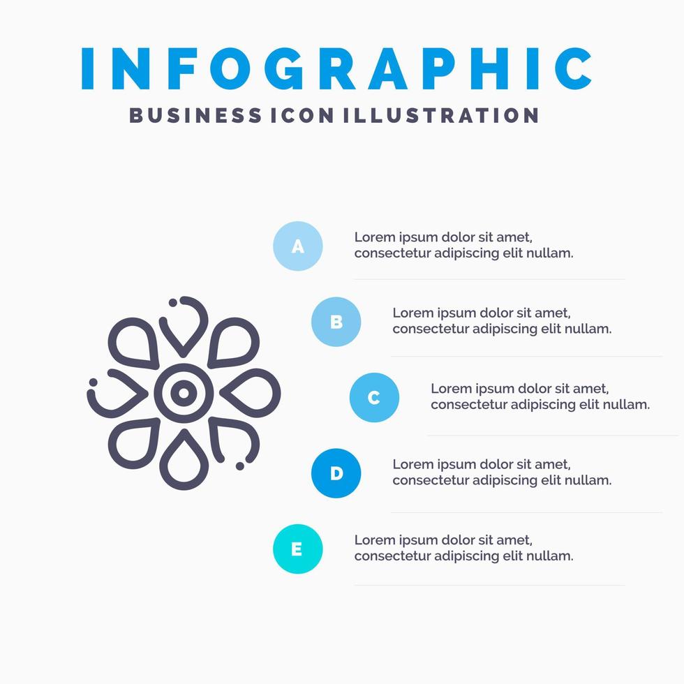 blomma Sol blomma blommig natur vår linje ikon med 5 steg presentation infographics bakgrund vektor