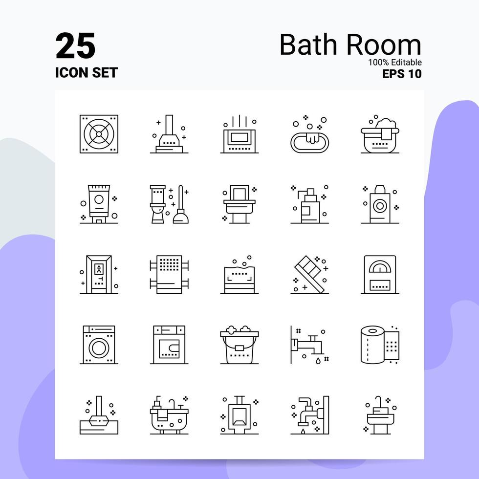 25 Badezimmer-Icon-Set 100 bearbeitbare Eps 10 Dateien Business-Logo-Konzept-Ideen-Line-Icon-Design vektor