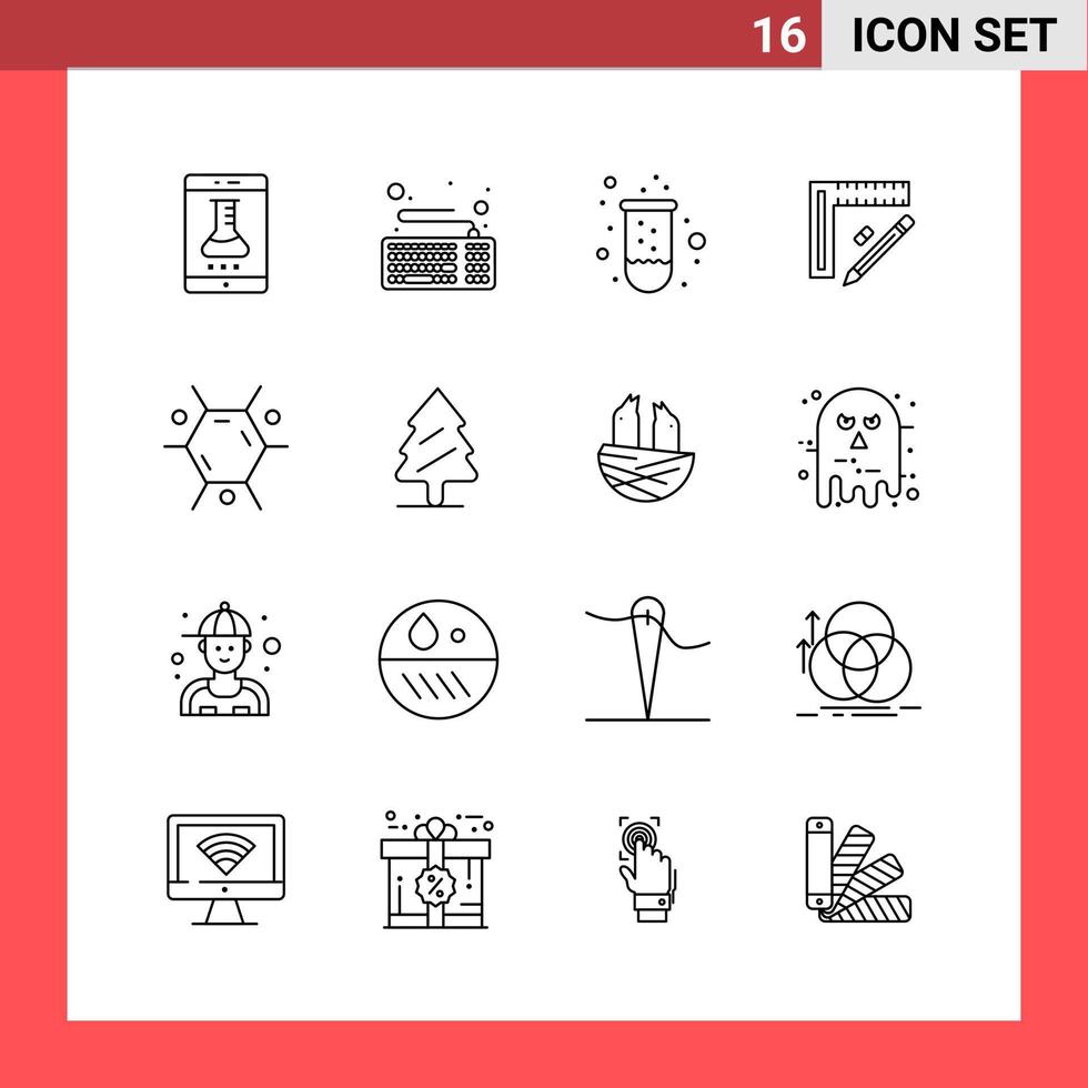 16 Icon Pack Line Style Umrisssymbole auf weißem Hintergrund einfache Zeichen für die allgemeine Gestaltung kreativer schwarzer Icon-Vektor-Hintergrund vektor