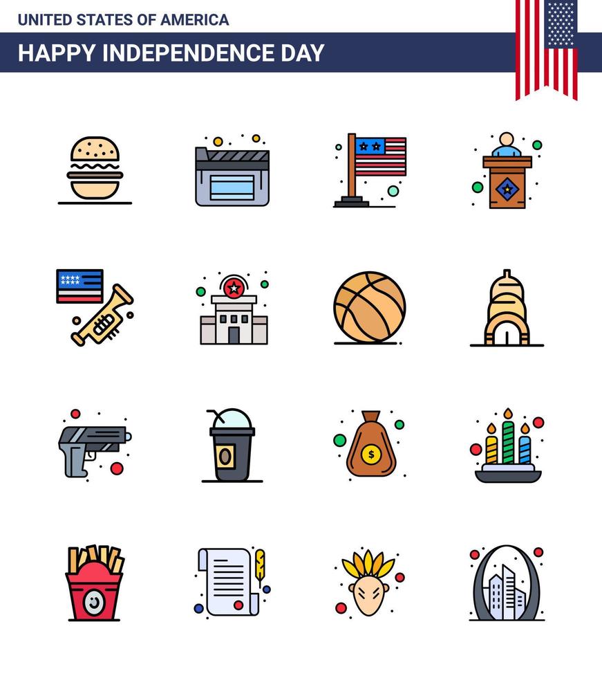 Happy Independence Day 16 flach gefüllte Linien Icon Pack für Web und Print Laud Flag Flag Sign Election Editable Usa Day Vector Design Elements