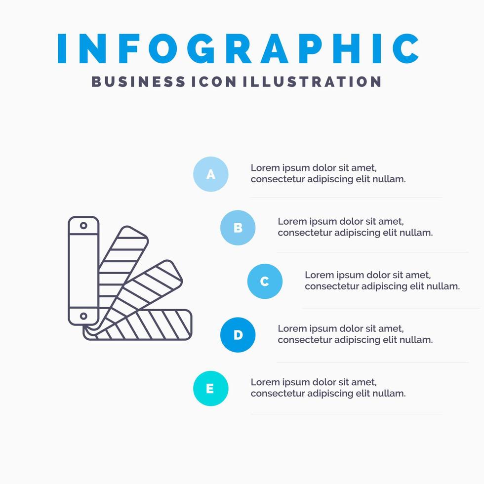 Farbpalette Pantone Swatch Liniensymbol mit 5 Schritten Präsentation Infografiken Hintergrund vektor