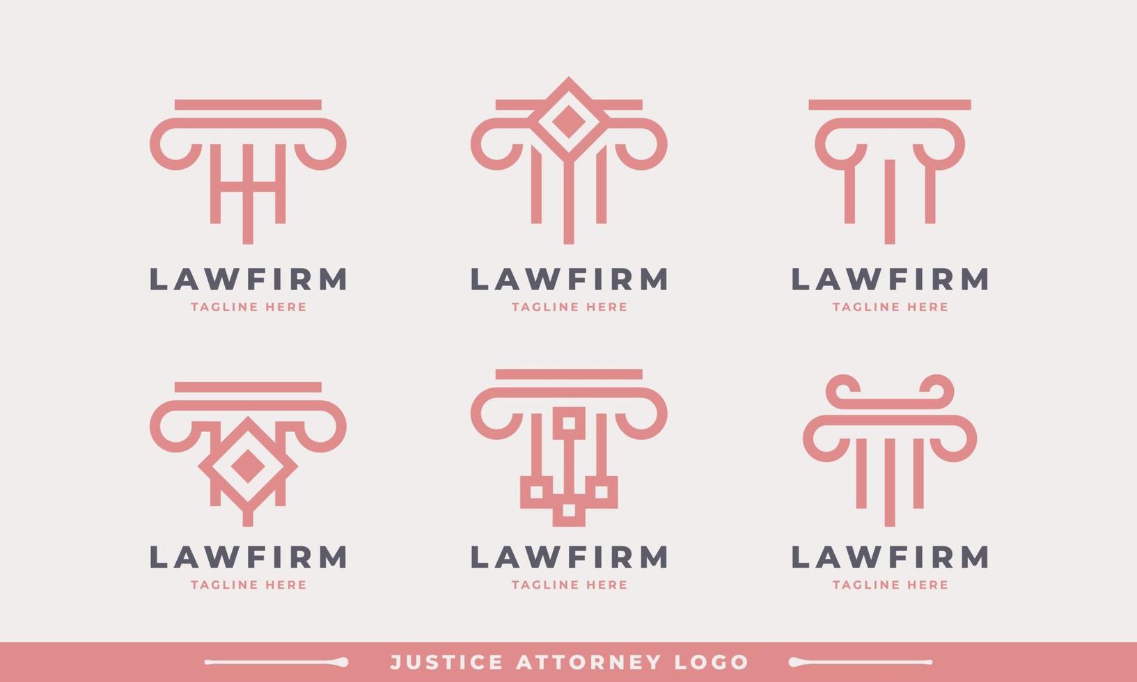 uppsättning av rättvisa advokat lag fast advokat logotyp för företag med pelare ikon vektor