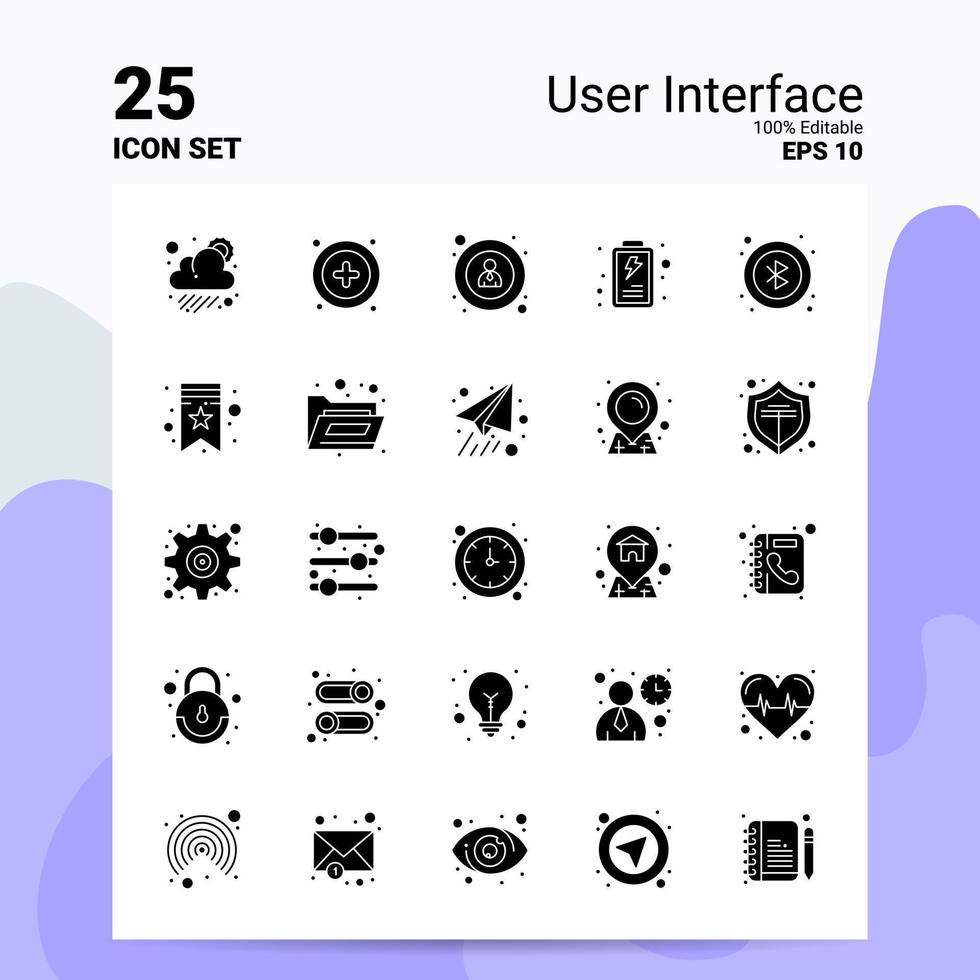 25 Symbolsatz für die Benutzeroberfläche 100 bearbeitbare eps 10 Dateien Business-Logo-Konzeptideen solides Glyphen-Icon-Design vektor