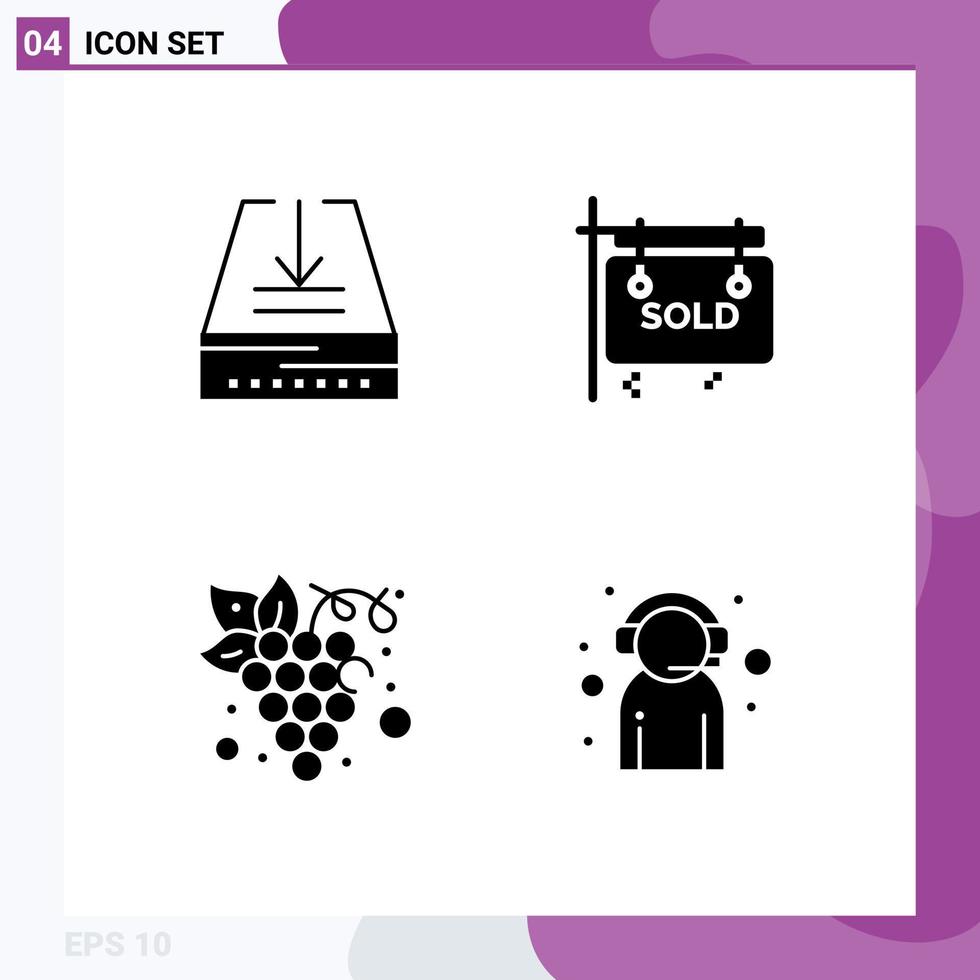 Stock Vector Icon Pack mit 4 Zeilen Zeichen und Symbolen zum Download Obstschale verkauft organische editierbare Vektordesign-Elemente