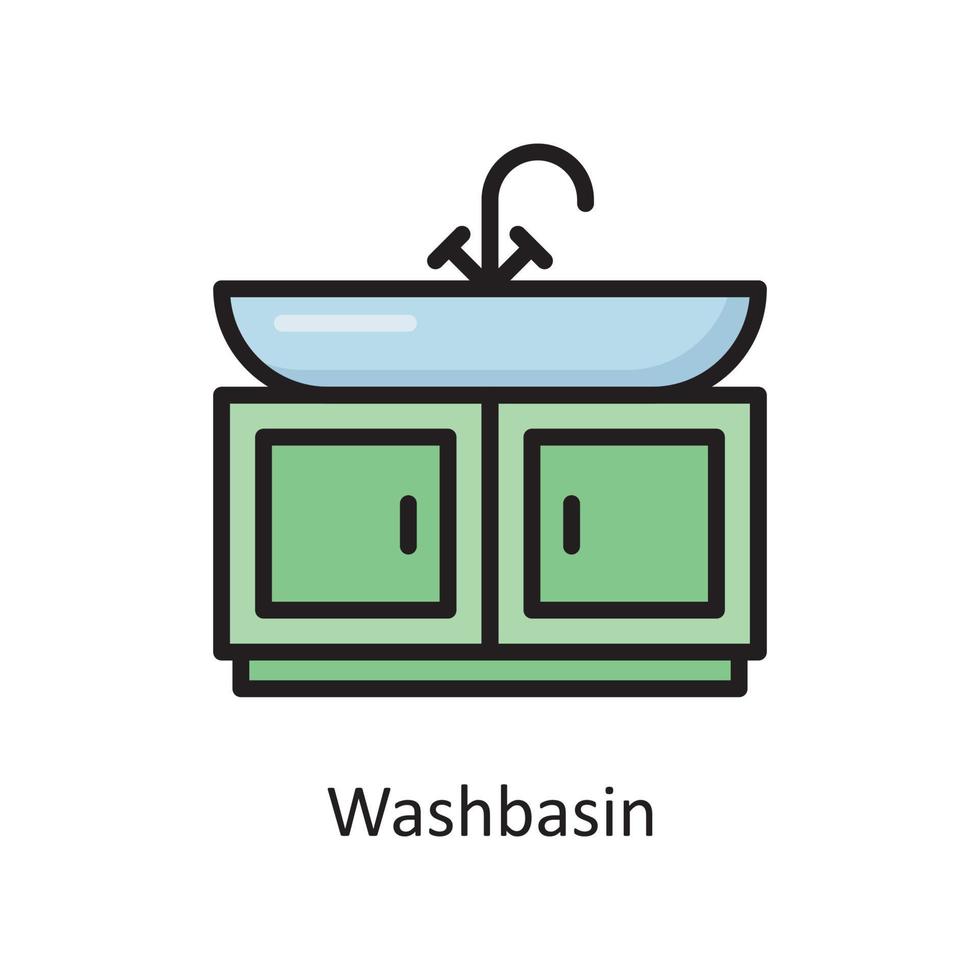 Waschbecken Vektor gefüllt Umriss Icon Design Illustration. Housekeeping-Symbol auf weißem Hintergrund Eps 10-Datei
