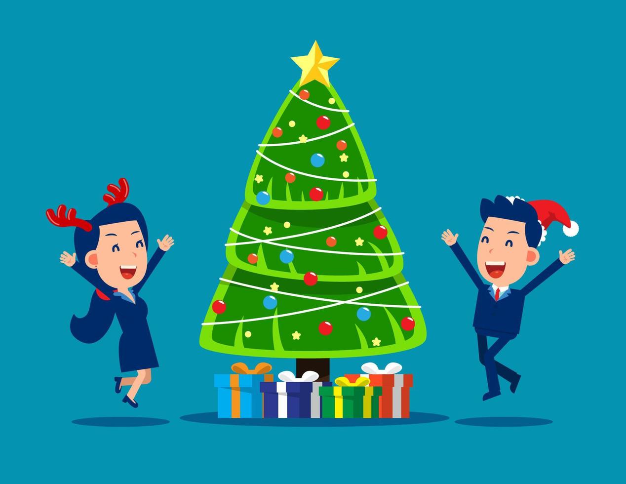 Lycklig företag människor jul fest. firande jul begrepp. söt företag tecknad serie vektor illustration stil