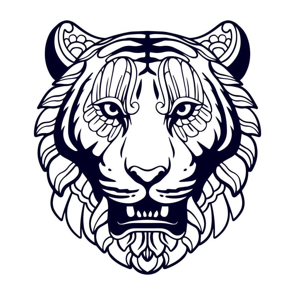 Tigerkopf-Mandala-Kunst isoliert auf weißem Hintergrund vektor