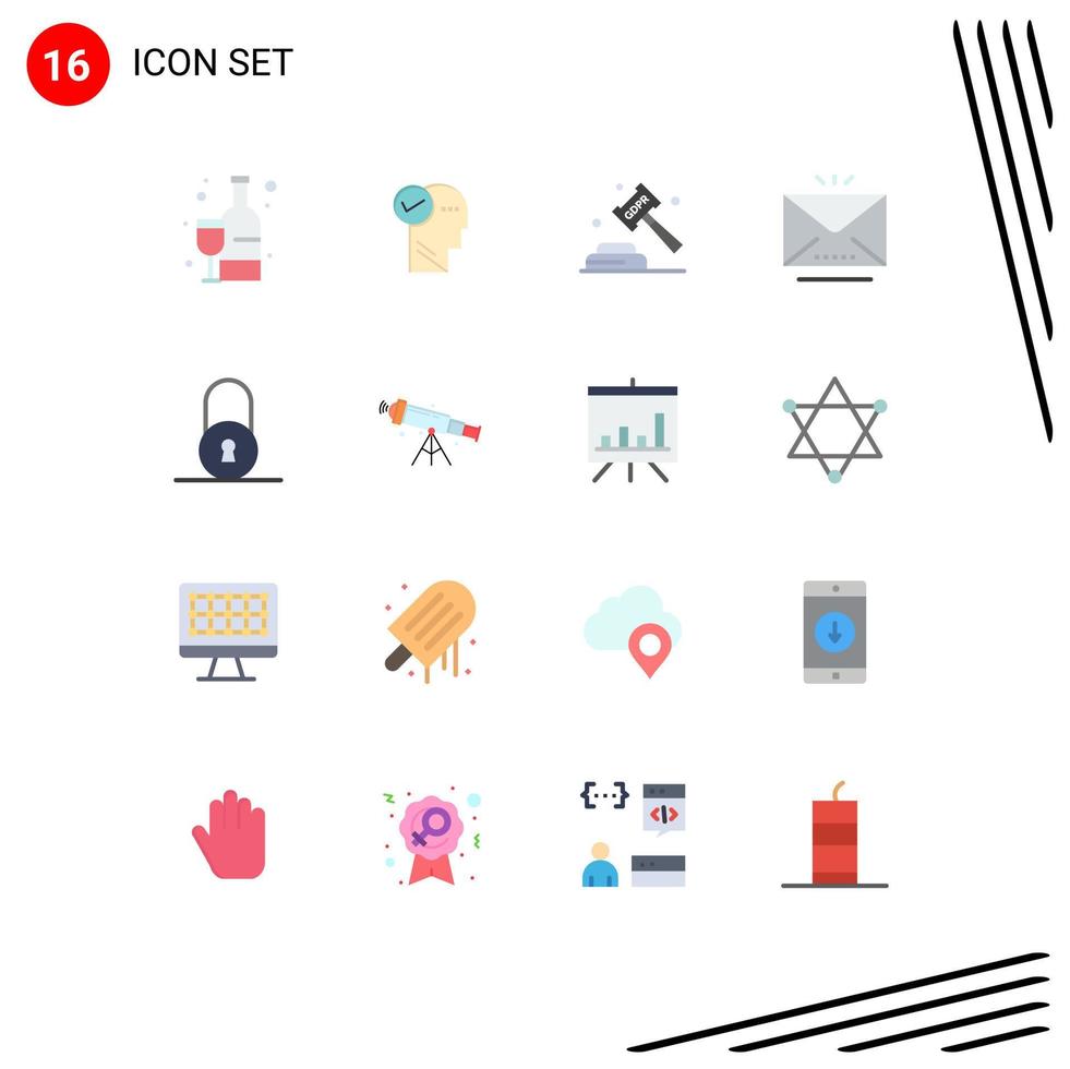 16 flache Farbpakete für die Benutzeroberfläche mit modernen Zeichen und Symbolen des rechtlichen, editierbaren Pakets kreativer Vektordesignelemente vektor