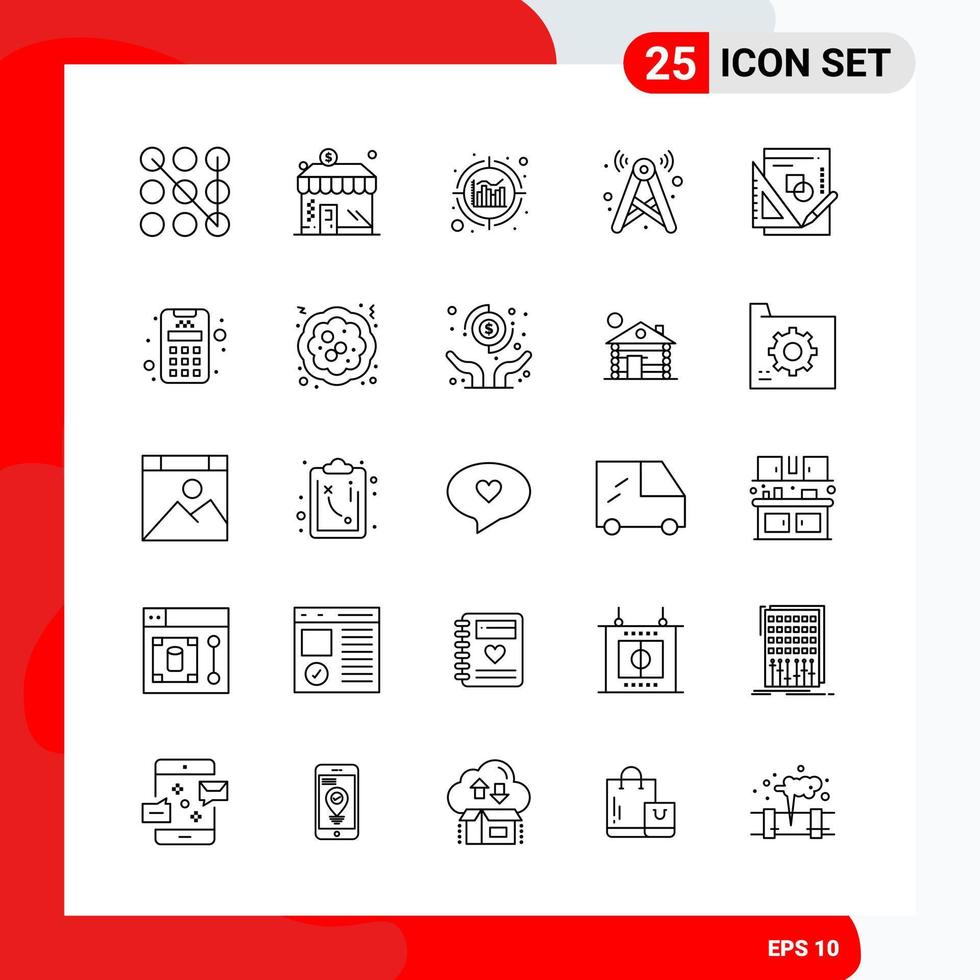 kreativ uppsättning av 25 universell översikt ikoner isolerat på vit bakgrund kreativ svart ikon vektor bakgrund