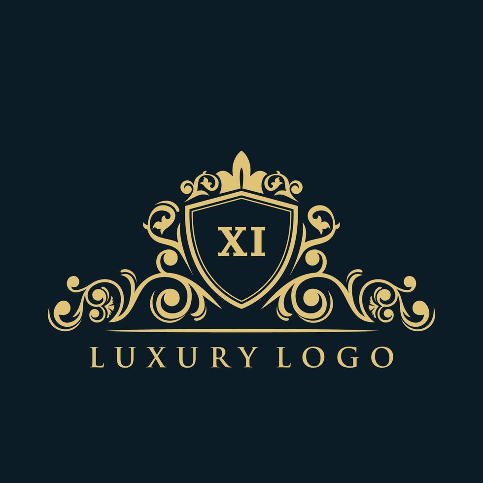 buchstabe xi logo mit luxuriösem goldschild. Eleganz-Logo-Vektorvorlage. vektor