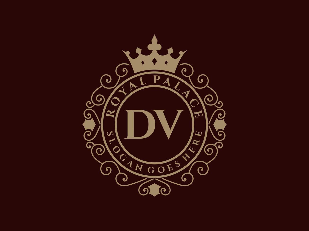 brev dv antik kunglig lyx victorian logotyp med dekorativ ram. vektor