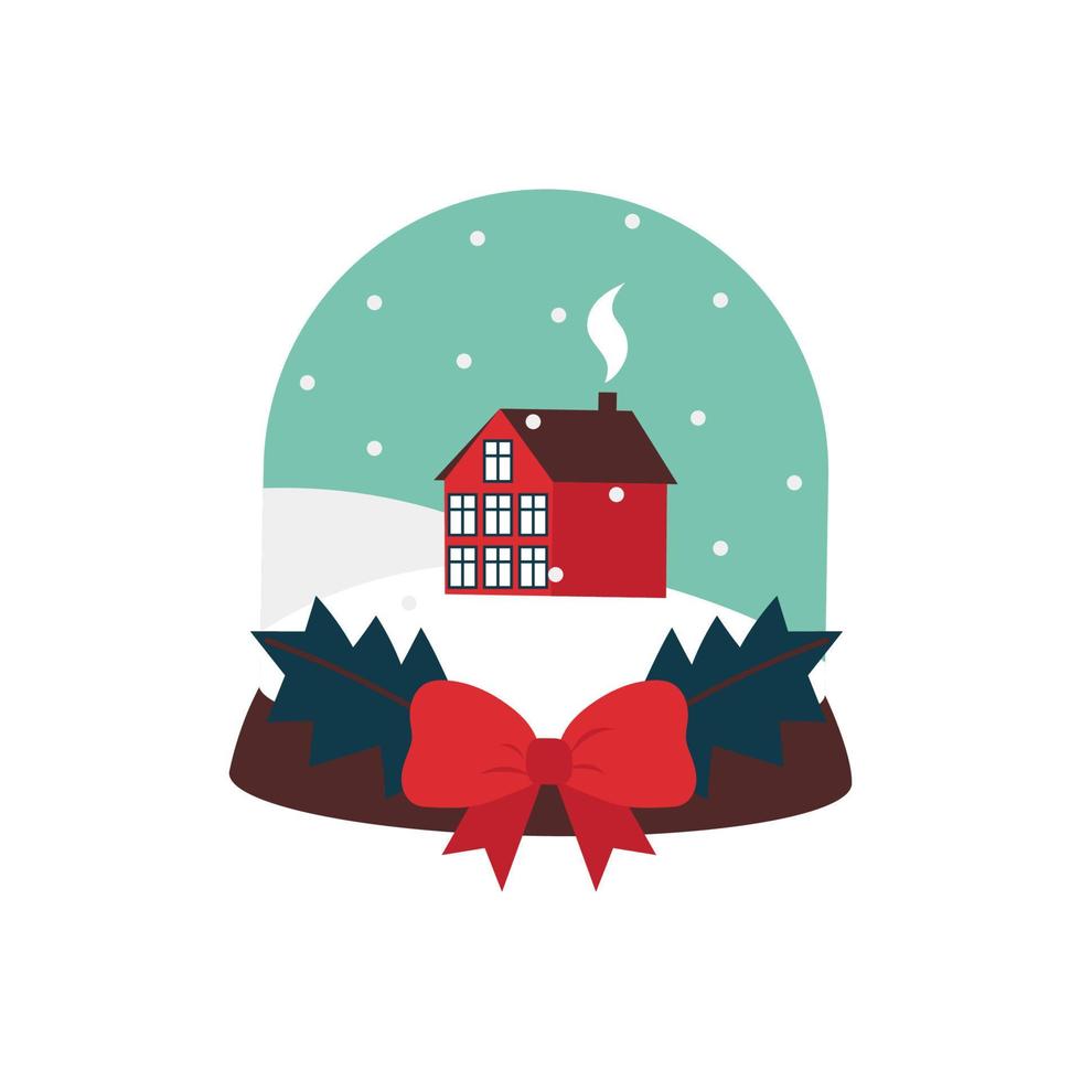 Hygge-Weihnachtsschneeball mit gemütlichem Haus-Doodle-Symbol. vektor